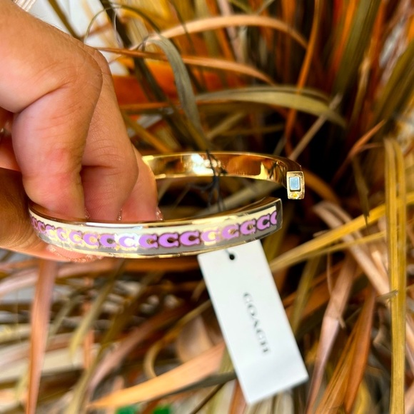 COACH 10 Mm Signature Enamel Bangle Bracelet Purple Hinged. - Picture 2 of 6